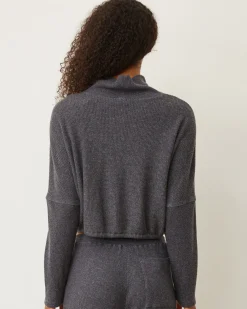 MONROW Brushed Thermal Drawcord Waist Sweatshirt VINTAGEBLACK Discount